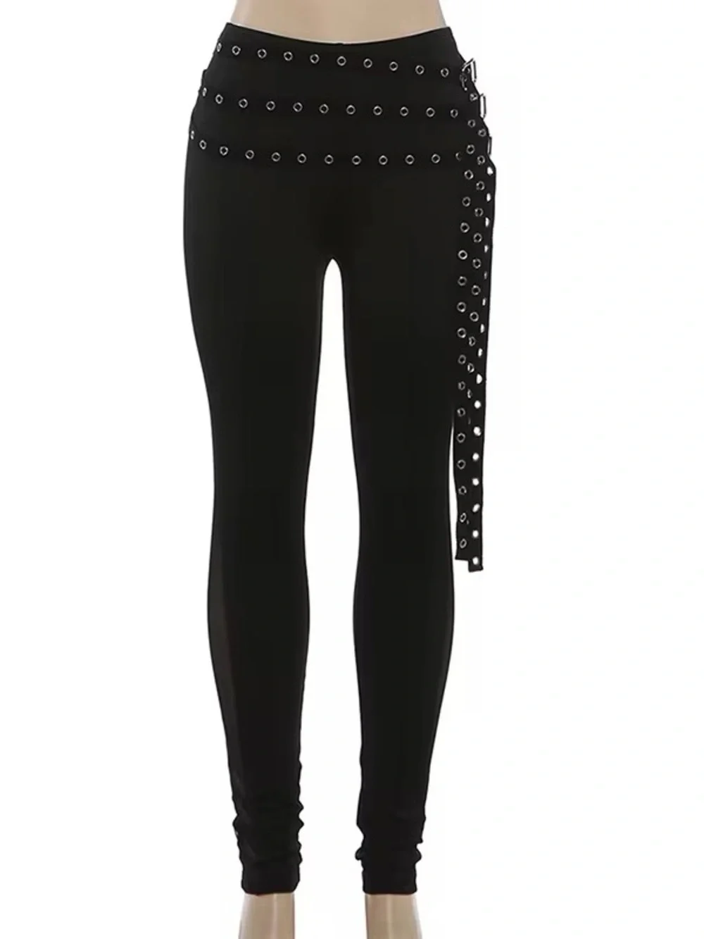 Black High-Waist Grommet Mesh-Panel Leggings